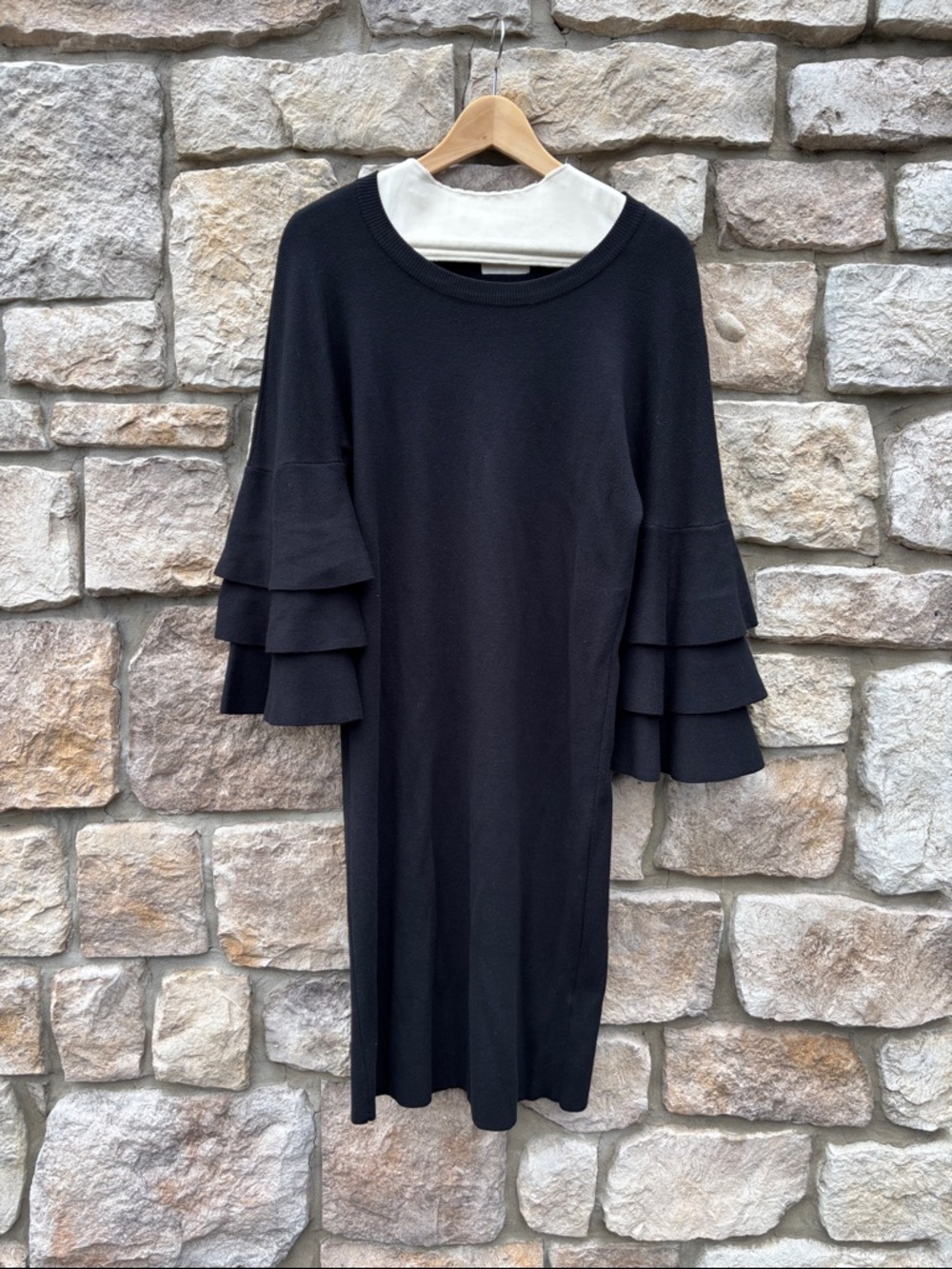 Black Long & Tiered Ruffled Sleeve Dress